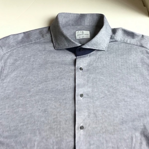 Emanuel Berg gray herringbone jersey cotton shirt Sz 18~46 made in Poland 🇵🇱 - Picture 7 of 10